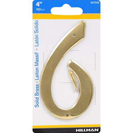HILLMAN 4 in. Gold Brass Nail-On Number 6 1 pc