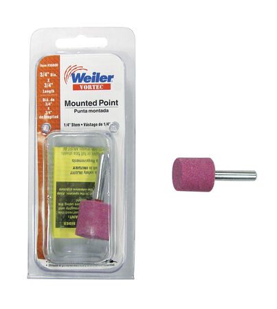 Weiler Vortec 3/4 in. D X 0.25 in. L Aluminum Oxide Stem Mounted Point Cylinder 47000 rpm 1 pc