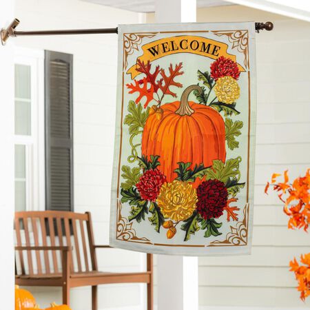 Vintage Welcome Autumn Applique House Flag
