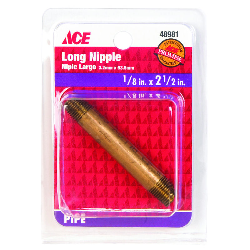 Ace 1/8 in. MPT x 1/8 in. Dia. MPT Threaded Red Brass Pipe Nipple ...