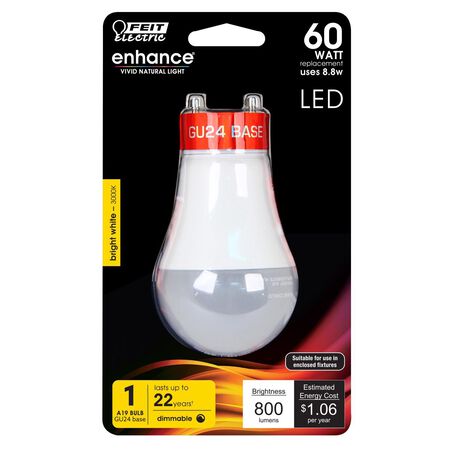 Feit Enhance A19 GU24 LED Bulb Bright White 60 Watt Equivalence 1 pk