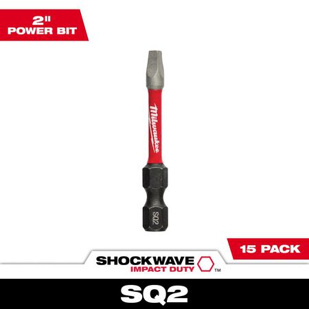 Milwaukee Shockwave Square Recess #2 X 2 in. L Impact Power Bit Steel 15 pc