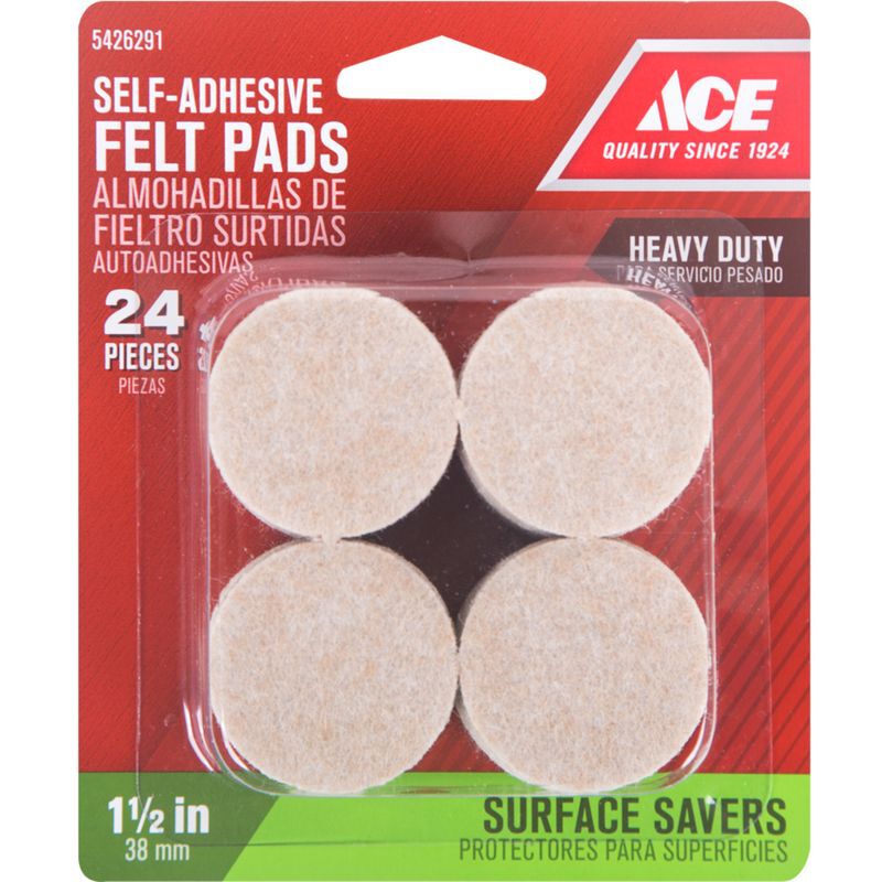 Ace Felt Round Self Adhesive Pad Brown 1 1 2 In W 24 Pk Stine