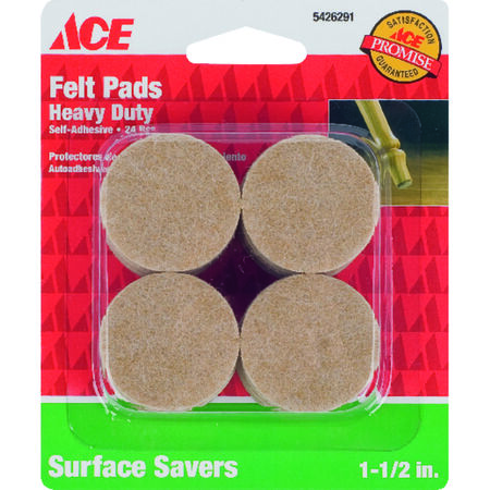 Ace Felt Self Adhesive Protective Pad Brown Round 1-1/2 in. W 24 pk