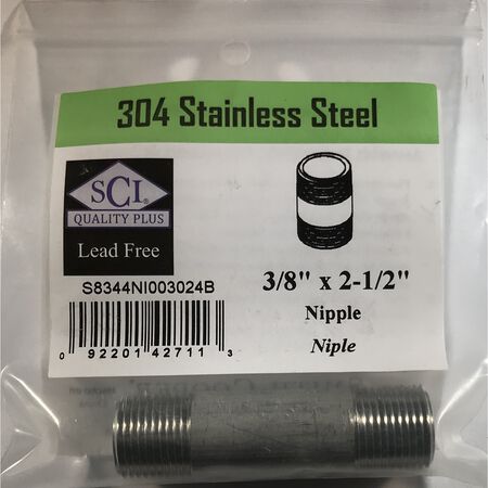 Smith-Cooper 3/8 in. MPT Stainless Steel 2-1/2 in. L Nipple