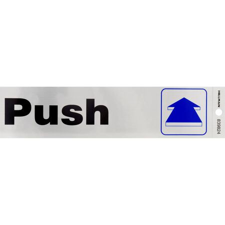 HILLMAN English Silver Push/Pull Decal 2 in. H X 8 in. W
