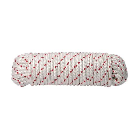 Koch 5241025 Diamond Braided Poly Rope White/Red 5/16-in x 50-ft
