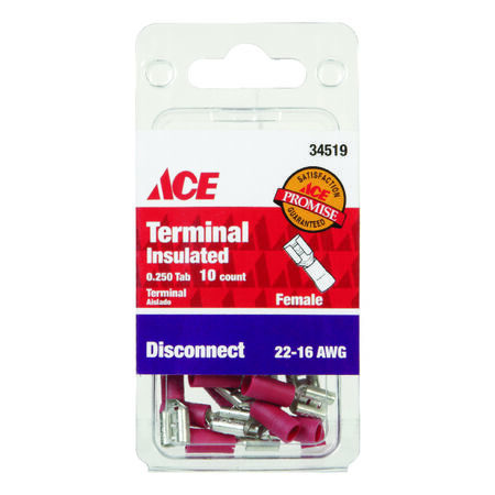 Ace Insulated Wire Female Disconnect Red 10 pk