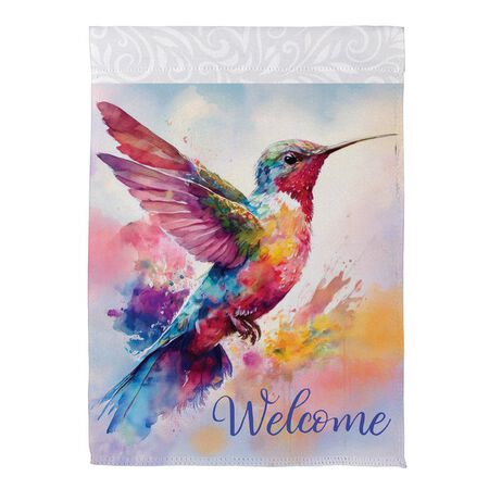 Evergreen Watercolor Hummingbird Suede Garden Flag