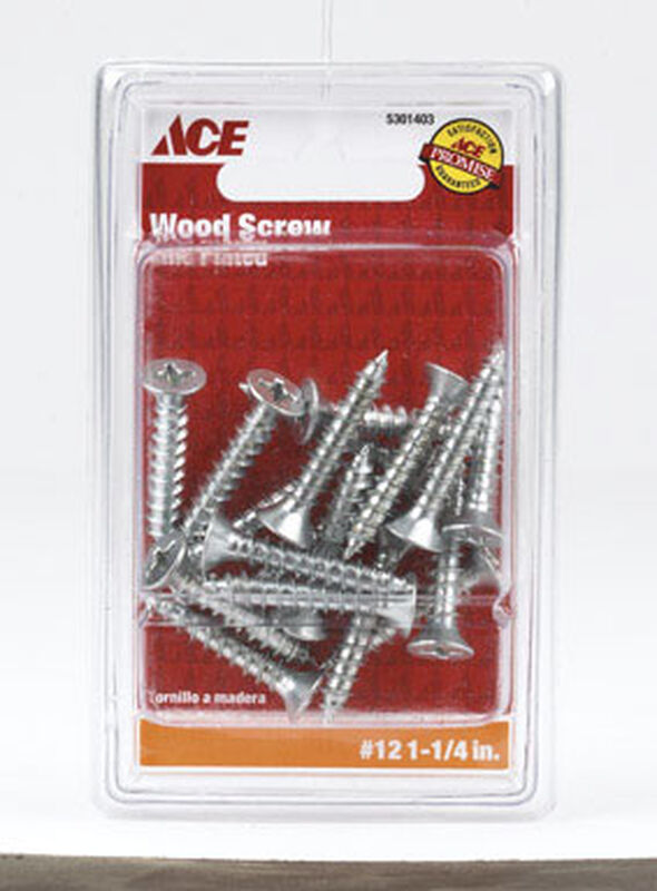 Ace Flat Wood Screw No. 12 x 11/4 in. L Zinc Steel 18 pk Stine Home