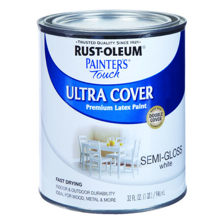 Rust-Oleum Painters Touch Ultra Cover Semi-Gloss White Water-Based Paint Exterior & Interior 1 qt