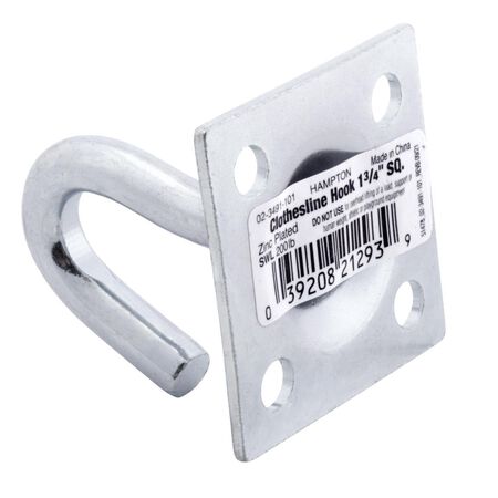 Hampton Small Zinc-Plated Silver Steel 1.75 in. L Clothesline Hook Plate Type 200 lb 1 pk