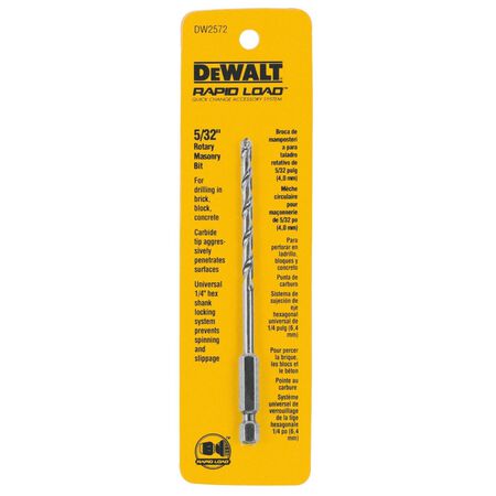 DeWalt 5/32 in. X 5 in. L Carbide Tipped Drill Bit Hex Shank 1 pc