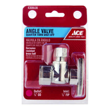 Ace 1/2 in. FIP T X 1/4 in. S Compression Brass Angle Stop Valve