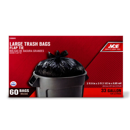 Ace 33 gal Trash Bags Flap Tie 60 pk 0.85 mil