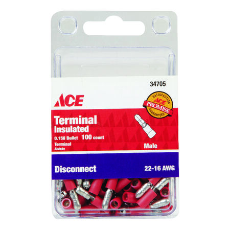Ace Insulated Wire Male Disconnect Red 100 pk