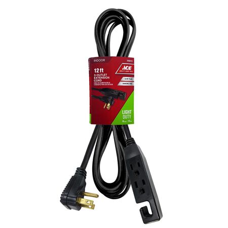 Ace Indoor 12 ft. L Black Extension Cord 16/3 STP-3