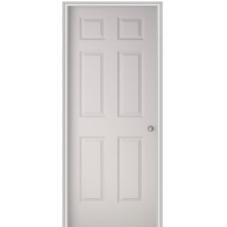 Colonist 30" x 80" Single Prehung Interior Door Unit - Primed 6-Panel Hollow Core Left Hand w/ Flat Jamb - No Trim