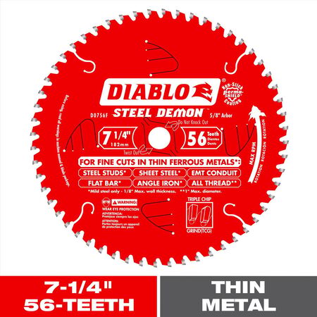 Diablo 7-1/4 in. D X 5/8 in. TiCo Hi-Density Carbide Circular Saw Blade 56 teeth 1 pk
