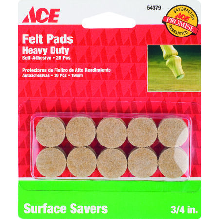 Ace Felt Self Adhesive Protective Pad Brown Round 3/4 in. W 20 pk