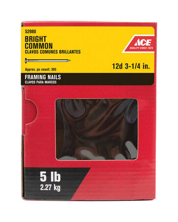 Grip-Rite 12D 3-1/4 in. Common Bright Steel Nail Flat Head 5 lb 305 pk