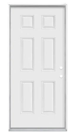 3' x 6'8" 6-Panel Right Hand Inswing Primed White Smooth Fiberglass Prehung Front Exterior Door with a Vinyl Frame
