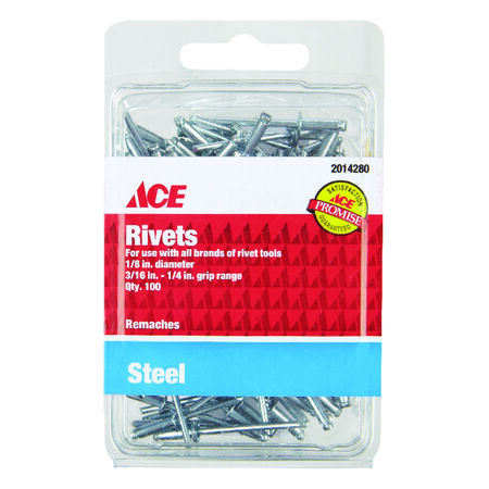 Ace 1/8 in. D X 1/4 in. R Steel Rivets Silver 100 pk