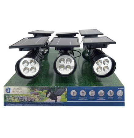 Boston Harbor High Power Solar Spotlight Li-Ion Battery 8-Lamp 200 Lumens Plastic Fixture Black (Case of 6)
