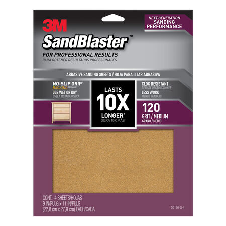 3M Sandblaster 11 in. L X 9 in. W 120 Grit Ceramic Sandpaper 4 pk