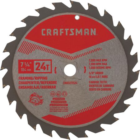 CRAFTSMAN 7-1/4 in. D X 5/8 in. Carbide Circular Saw Blade 24 teeth 1 pk