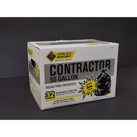 Steel Grip 3Mil 55 gal. Contractor Bags Twist Tie 32 pk