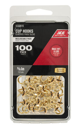 Ace Small Bright Brass Brass 5/8 in. L Cup Hook 8 lb 100 pk