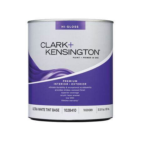 Clark+Kensington High-Gloss Tint Base Ultra White Base Premium Paint Exterior and Interior 1 qt
