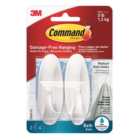 3M Command Medium Plastic Bath Hook 3.125 in. L 2 pk