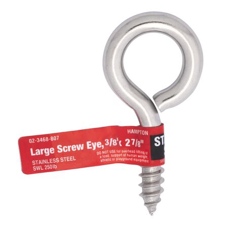 Hampton 3/8 in. D X 2-7/8 in. L Polished Stainless Steel Screw Eye 250 lb. cap. 1 pk