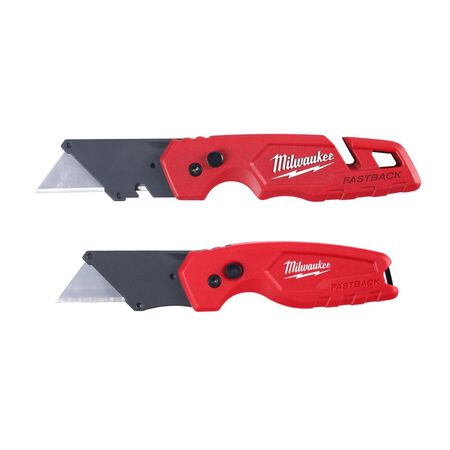 Milwaukee Fastback 6.87 in. Press and Flip Folding Utility Knife Set Red 2 pk