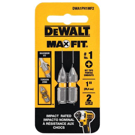 DEWALT Max Fit Phillips #1 X 1 in. L Screwdriver Bit Set Steel 2 pk