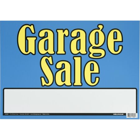 HILLMAN English Blue Garage Sale Sign 10 in. H X 14 in. W