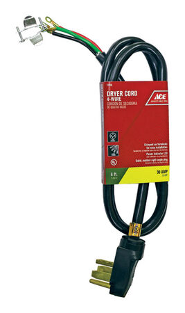 Ace 10/4 SRDT 250 volts Dryer Cord 4 Wire 6 ft. L Black
