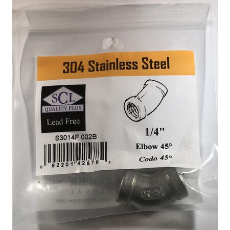 Smith-Cooper 1/4 in. FPT X 1/4 in. D FPT Threaded Stainless Steel 45 Degree Elbow
