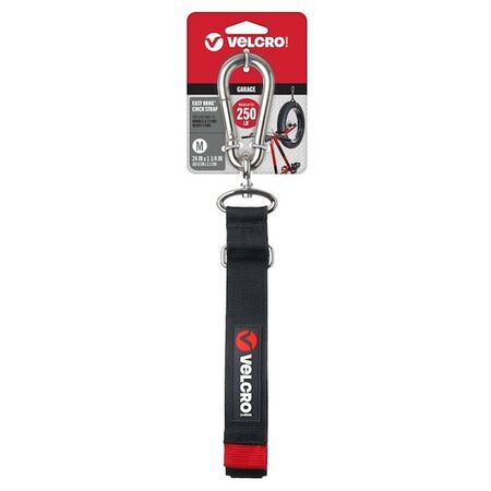 VELCRO Brand 24 in. x 1-1/4 in. Easy Hang Cin. Strap, Bundling Strap with Carabiner in Black Hook and Loop (1-Pack)