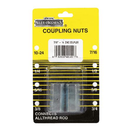 Boltmaster 7/16 - 14 in. Steel Coupling Nut 2 pk