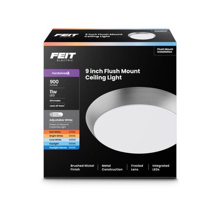 Feit 3 in. H X 9 in. W X 9 in. L Brushed Nickel White Ceiling Fixture