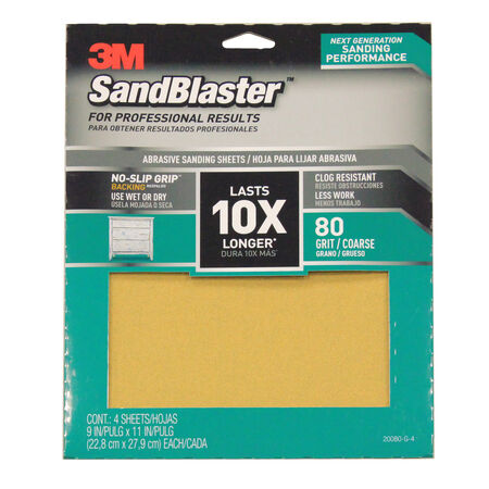 3M Sandblaster 11 in. L X 9 in. W 80 Grit Ceramic Sandpaper 4 pk