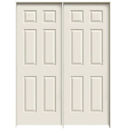Colonist Double 24" x 80" Prehung Interior Door Unit - Primed 6-Panel Hollow Core - Flat Jamb, No Trim