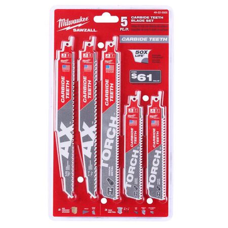 Milwaukee Sawzall 6 and 9 in. Carbide Reciprocating Saw Blade Set Assorted TPI 5 Pack