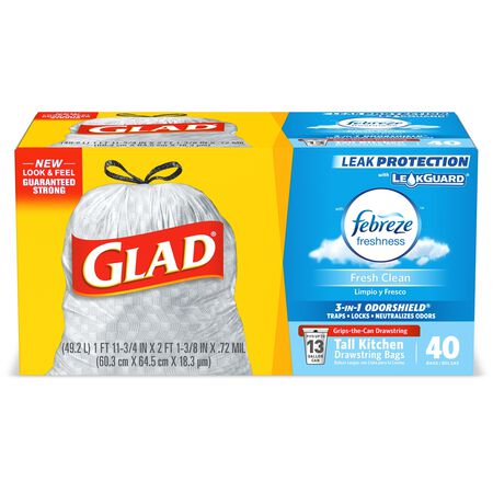 Glad ForceFlex 13 gal Fresh Scent Tall Kitchen Bags Drawstring 40 pk 0.72 mil