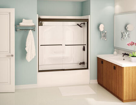 MAAX inch x 57 inch Aura Semi-Frameless Dark Bronze 2-Panel Tub Door
