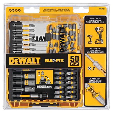 DeWalt Max Fit Assorted Screwdriver Bit Set S2 Tool Steel 50 Pieces