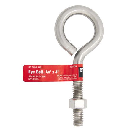 Hampton 3/8 in. X 4 in. L Stainless Stainless Steel Eyebolt Nut Included